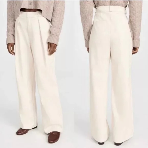 MOTHER Pants - Mother High Waisted Egret Tunnel Vision Pleated Prep Faux Leather Pants